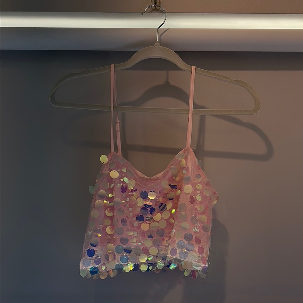 Pink Sequin Crop Top